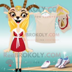 Cream Gazelle mascot costume character dressed with a Bikini and Hair clips