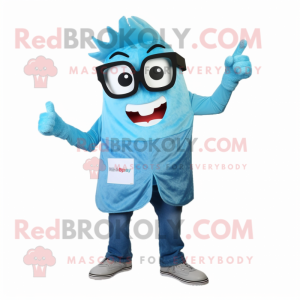 Sky Blue Lasagna mascot costume character dressed with a Flare Jeans and Eyeglasses