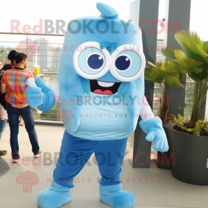 Sky Blue Lasagna mascot costume character dressed with a Flare Jeans and Eyeglasses