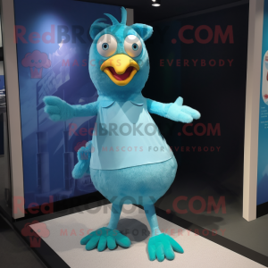 Cyan Hens mascot costume character dressed with a Romper and Anklets