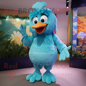 Cyan Hens mascot costume character dressed with a Romper and Anklets