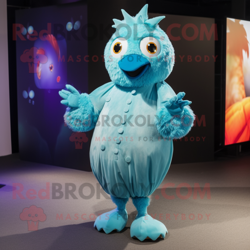 Cyan Hens mascot costume character dressed with a Romper and Anklets