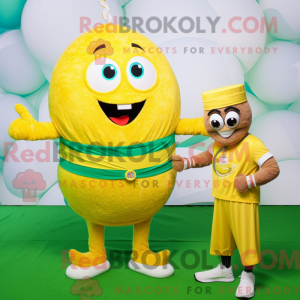 Maskot karaktär av en gul...