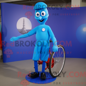 Maskotfigur af en blå...