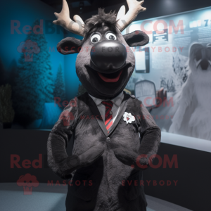 Black Reindeer mascot costume character dressed with a Jacket and Tie pins