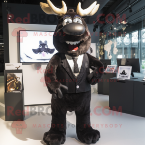 Black Reindeer mascot costume character dressed with a Jacket and Tie pins