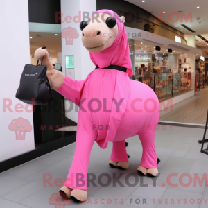 Maskotkarakter av en rosa...