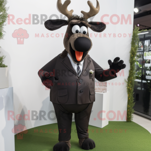 Black Reindeer mascot costume character dressed with a Jacket and Tie pins