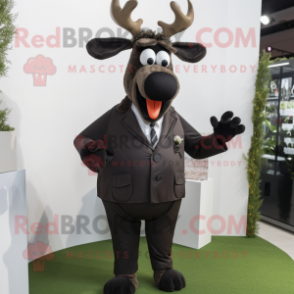 Black Reindeer mascot costume character dressed with a Jacket and Tie pins