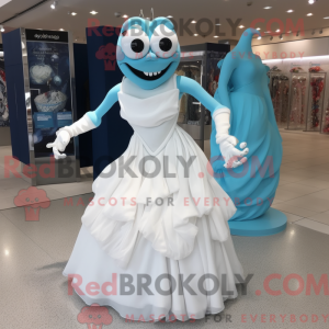 Maskotfigur af en cyan...