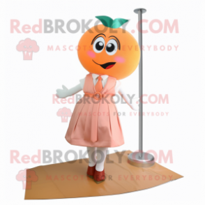 Peach Pendant mascot costume character dressed with a Midi Dress and Tie pins