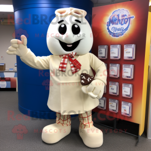 White Chocolate Bars mascot costume character dressed with a Button-Up Shirt and Mittens