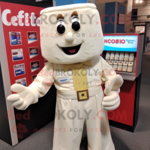 White Chocolate Bars mascot costume character dressed with a Button-Up Shirt and Mittens