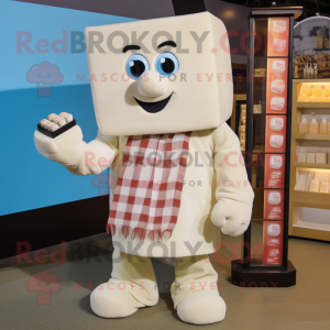 White Chocolate Bars mascot costume character dressed with a Button-Up Shirt and Mittens