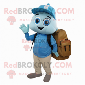 Sky Blue Pendant mascot costume character dressed with a Cargo Pants and Backpacks