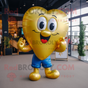 Gold Heart Shaped Balloons mascot costume character dressed with a Jeans and Necklaces