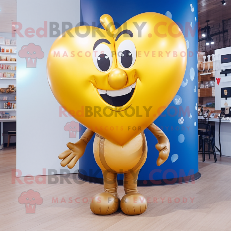 Gold Heart Shaped Balloons mascot costume character dressed with a Jeans and Necklaces