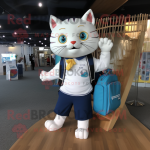 nan Cat mascot costume character dressed with a Polo Shirt and Handbags