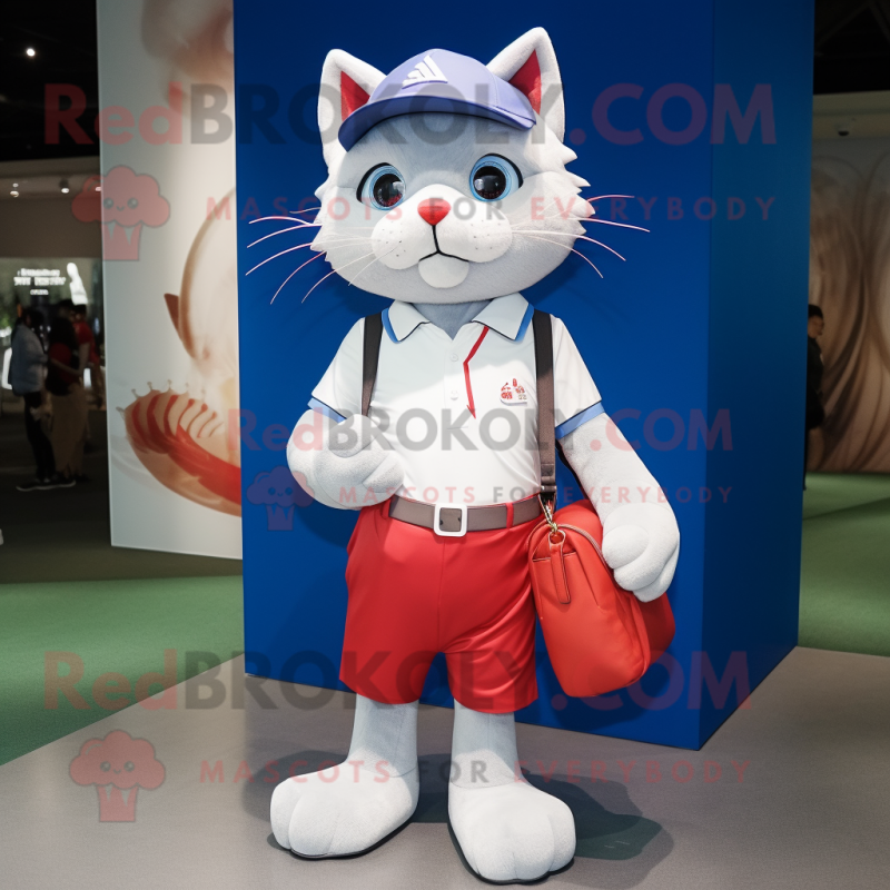 nan Cat mascot costume character dressed with a Polo Shirt and Handbags