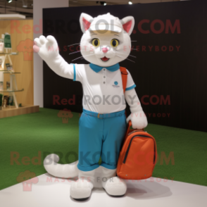 nan Cat mascot costume character dressed with a Polo Shirt and Handbags