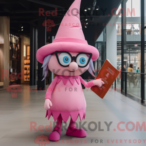 Maskotfigur av en rosa...