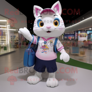 nan Cat mascot costume character dressed with a Polo Shirt and Handbags