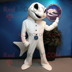 White Stingray mascot costume character dressed with a Turtleneck and Cufflinks