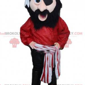 Mascotte de pirate en tenue rouge noire et blanche -