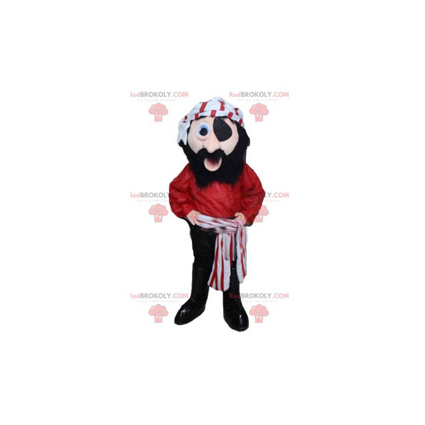 Mascote pirata em traje vermelho preto e branco - Redbrokoly.com