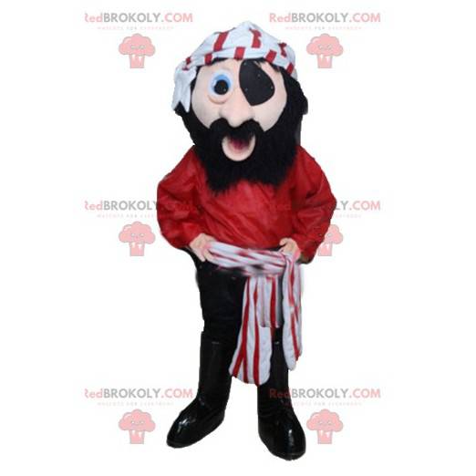 Piratmaskot i röd svartvit outfit - Redbrokoly.com