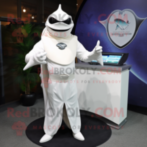 White Stingray mascot costume character dressed with a Turtleneck and Cufflinks