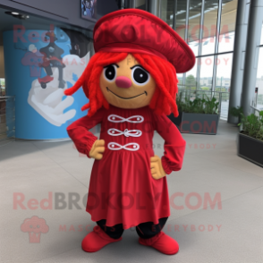 Red Pirate mascot costume character dressed with a Midi Dress and Headbands