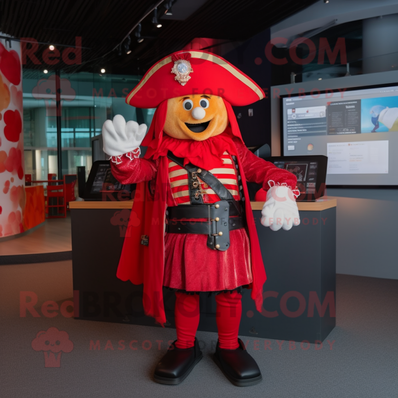 Red Pirate mascot costume character dressed with a Midi Dress and Headbands