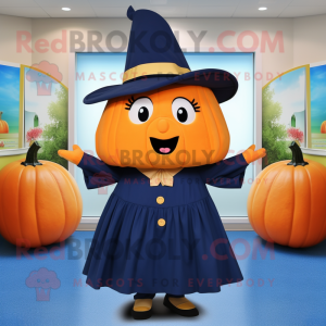 Navy Pumpkin mascot costume character dressed with a Wrap Skirt and Hats