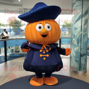 Navy Pumpkin mascot costume character dressed with a Wrap Skirt and Hats