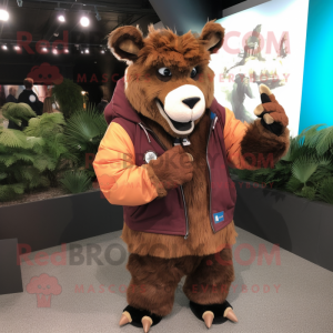 nan Woolly Rhinoceros mascot costume character dressed with a Windbreaker and Bracelet watches