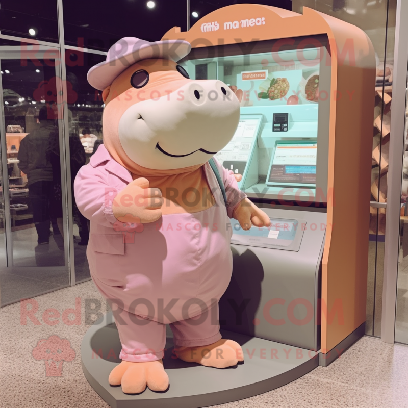 Peach Hippopotamus mascot costume character dressed with a Playsuit and Berets