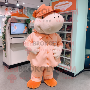 Peach Hippopotamus mascot costume character dressed with a Playsuit and Berets