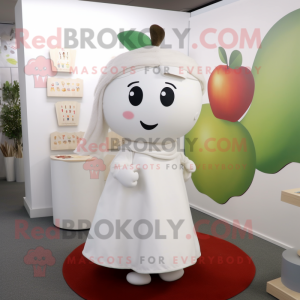 White Apple mascot costume character dressed with a A-Line Dress and Scarves