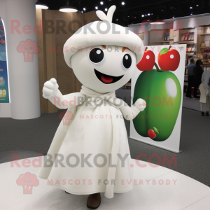 White Apple mascot costume character dressed with a A-Line Dress and Scarves