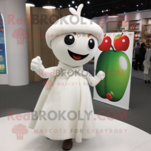 White Apple mascot costume character dressed with a A-Line Dress and Scarves