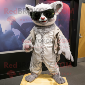 Silver Bat mascot costume character dressed with a Corduroy Pants and Sunglasses