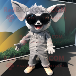 Silver Bat mascot costume character dressed with a Corduroy Pants and Sunglasses