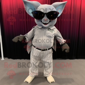Silver Bat mascot costume character dressed with a Corduroy Pants and Sunglasses