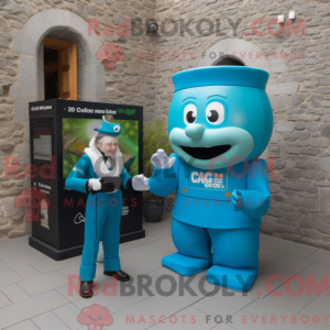 Maskotfigur av et cyan irsk...
