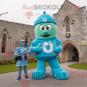 Maskotfigur av et cyan irsk...
