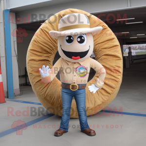 Beige Donut mascot costume character dressed with a Jeans and Cummerbunds