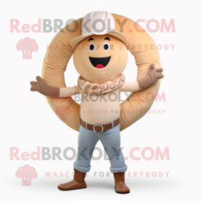 Beige Donut mascot costume character dressed with a Jeans and Cummerbunds