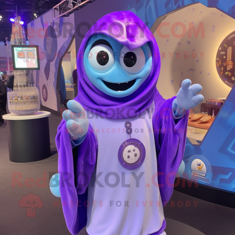 Lavender Gyro mascot costume character dressed with a Sweatshirt and Necklaces Lavender Gyro mascot costume character dressed with a Sweatshirt and Necklaces