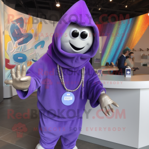 Lavender Gyro mascot costume character dressed with a Sweatshirt and Necklaces